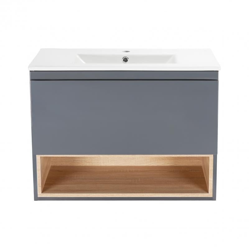 Комплект Q-tap Robin 800х580х437 Graphite/Whitish oak тумба подвесная + раковина врезная QT1372TPВ8002GWO (13820)