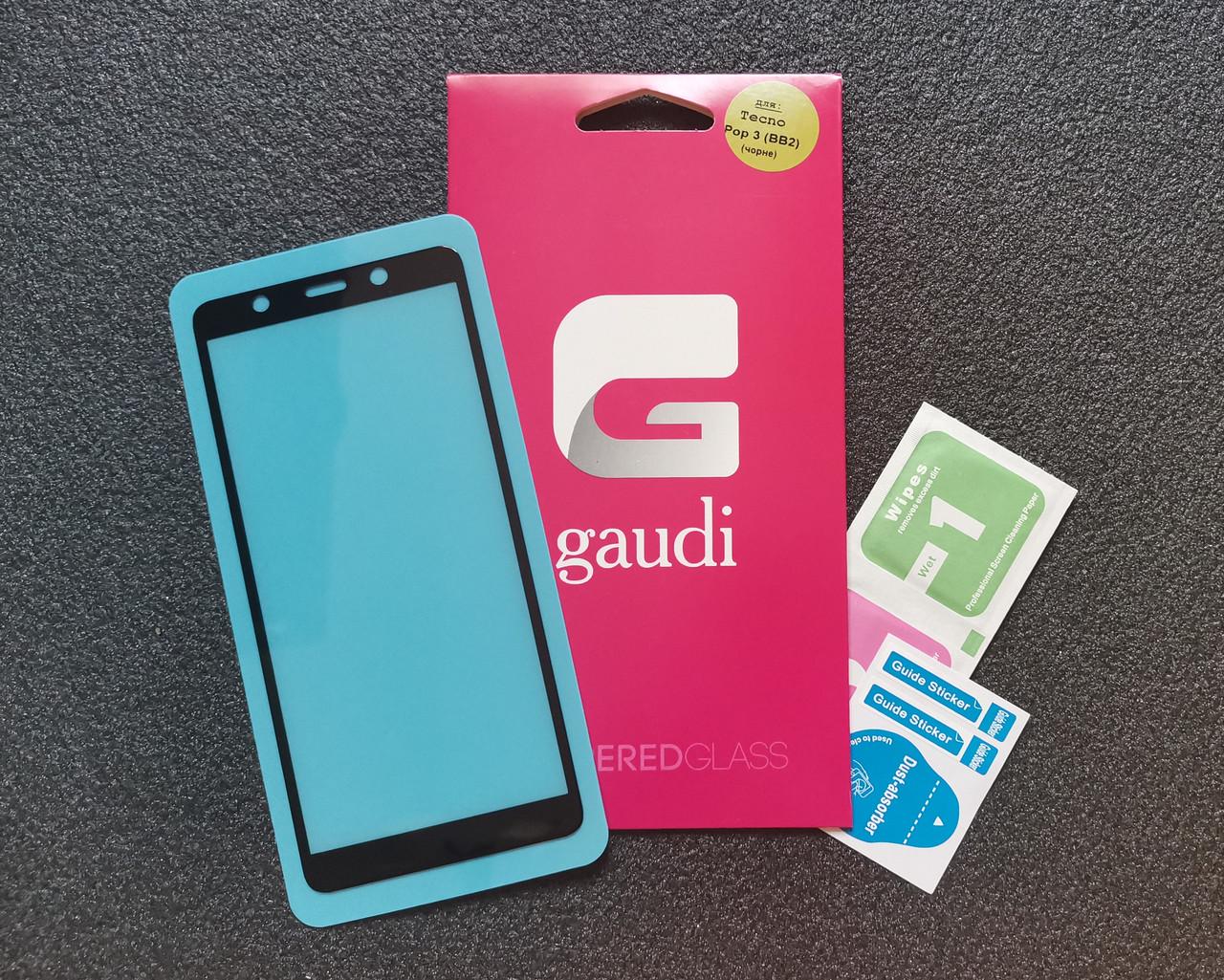 Защитное стекло Gaudi для Tecno Pop 4 Full Glue 0,3 мм 2,5 D Черный