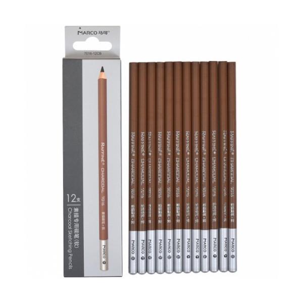 Олівці вугільні Marco Raffine 12 шт. Сірий