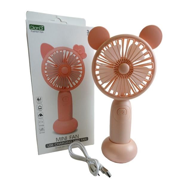 Вентилятор ручной аккумуляторный DianDi Mini Fan SQ-2165 с подставкой/подсветкой и USB-зарядкой Розовый - фото 2