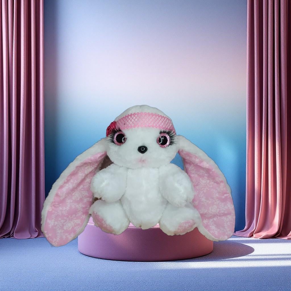 М'яка іграшка Зайчик 25 см Білий/Рожевий (02934)