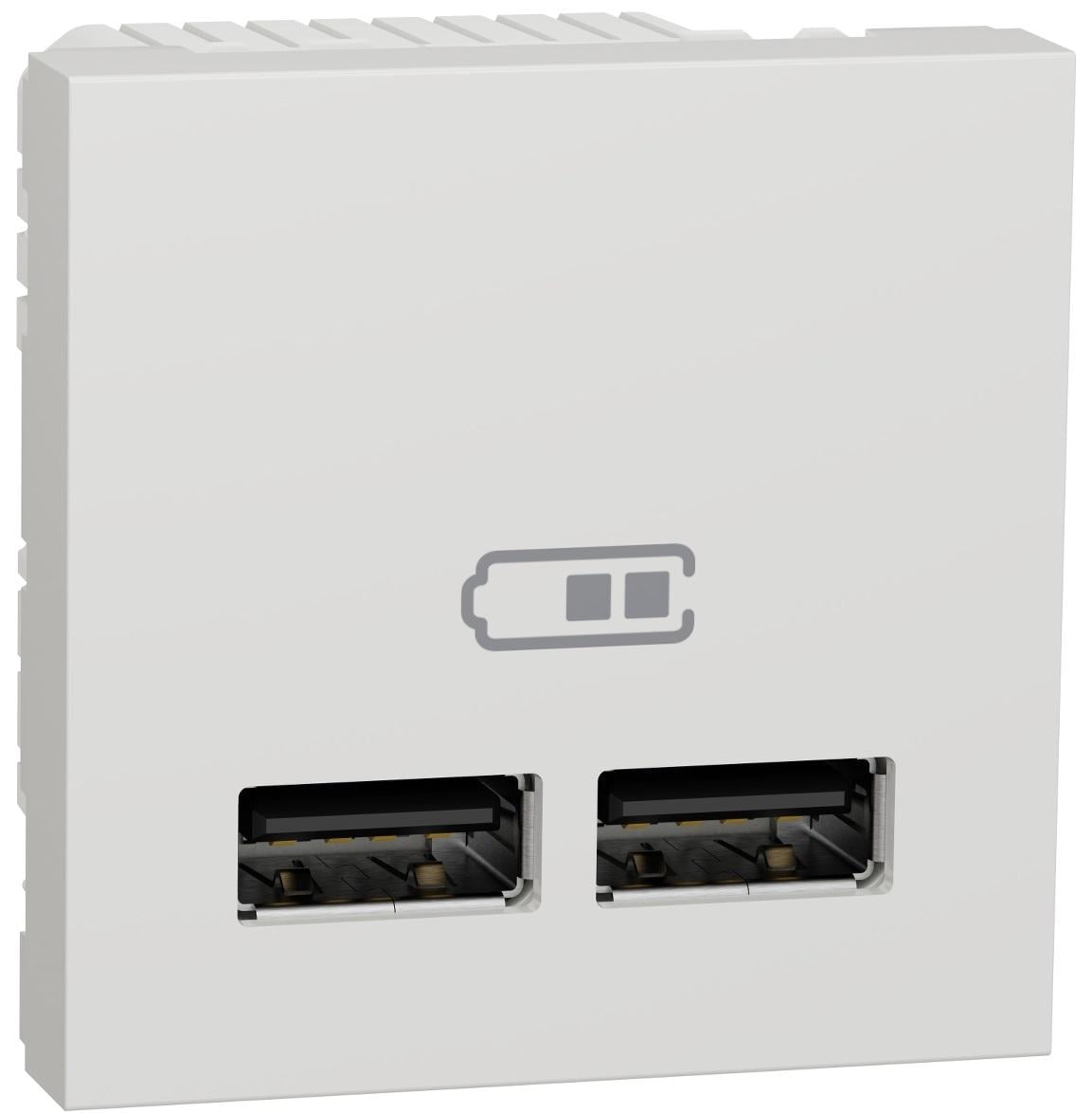 Розетка двойная Schneider Electric PC Unica USB 2,1А 2 модуля Белый (NU341818)