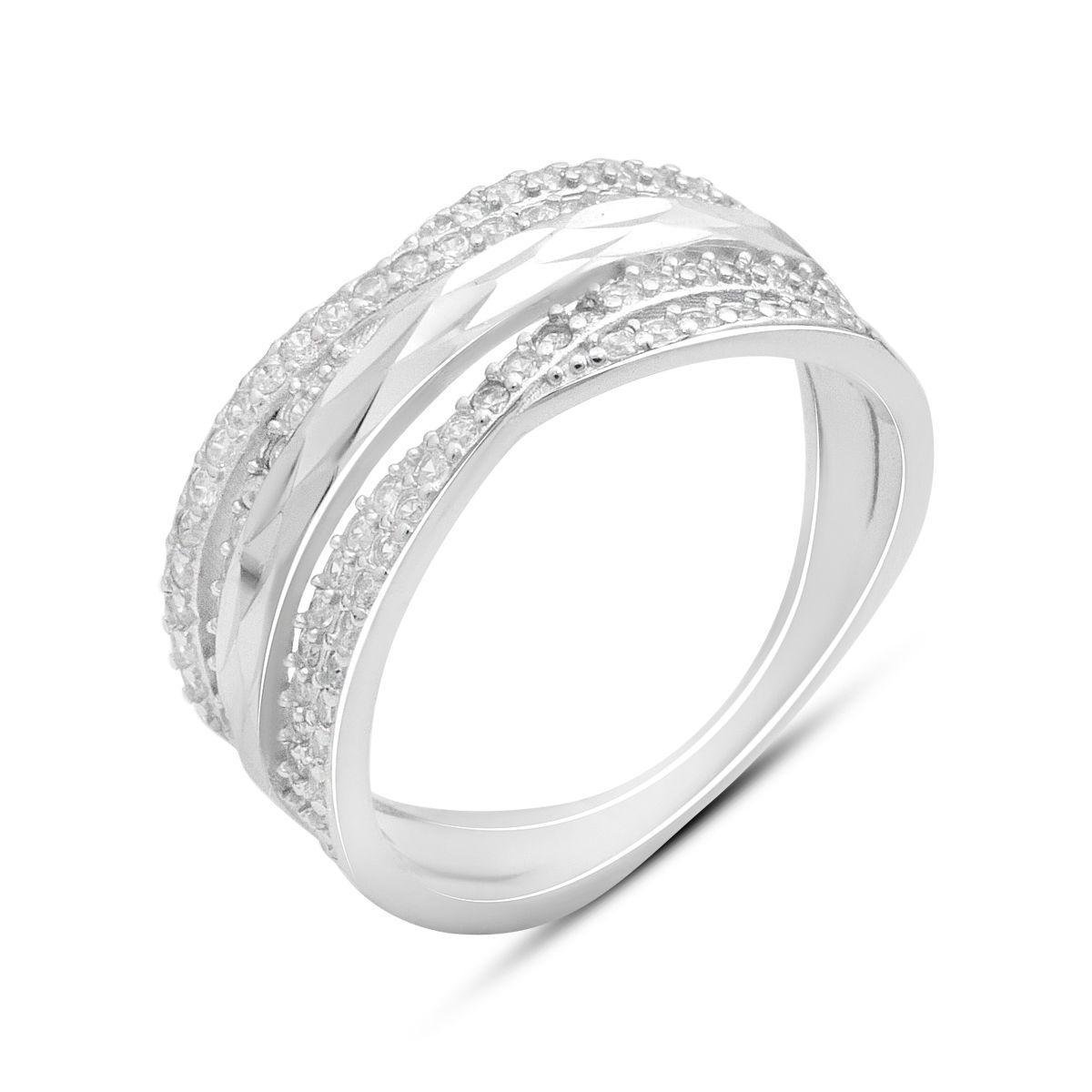 Каблучка срібна з фіанітами у багаторядному дизайні р. 17