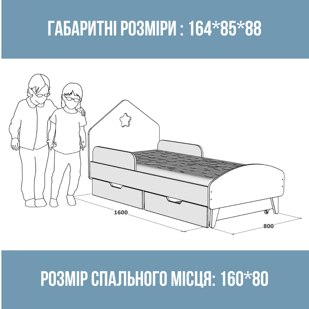 Кровать детская Домик с ящиками и бортиками для детей 3-10 лет для мальчиков 160х80 см Голубой - фото 2 Кровать детская Домик с ящиками и бортиками для детей 3-10 лет для мальчиков 160х80 см Голубой - фото 2