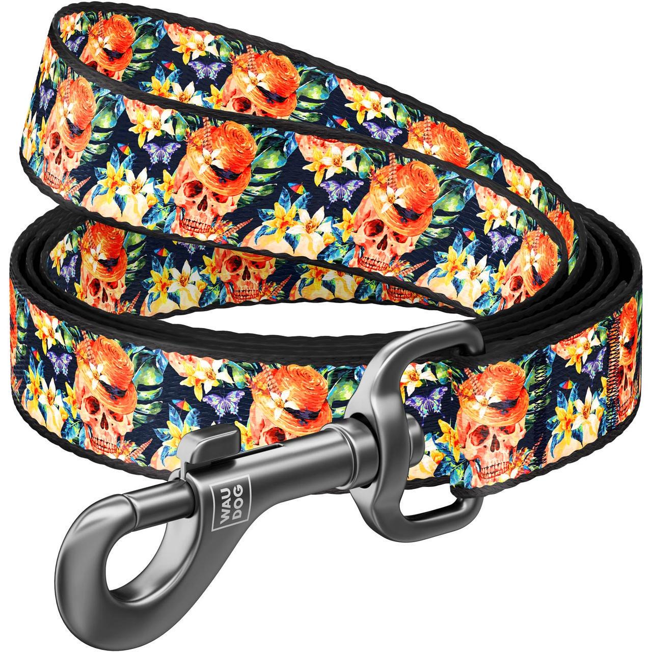 Поводок для собак нейлоновый Waudog Nylon Гламурные черепа 122 см 15 мм (4933)