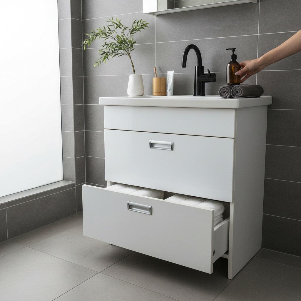 Тумба для ванної кімнати 2.0 з двома висувними ящиками та умивальником COMO 55 см White (2515)