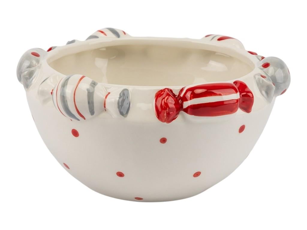 Блюдо новорічне глибоке Новорічні цукерки керамічне 18 см Білий (150-81-037-027)