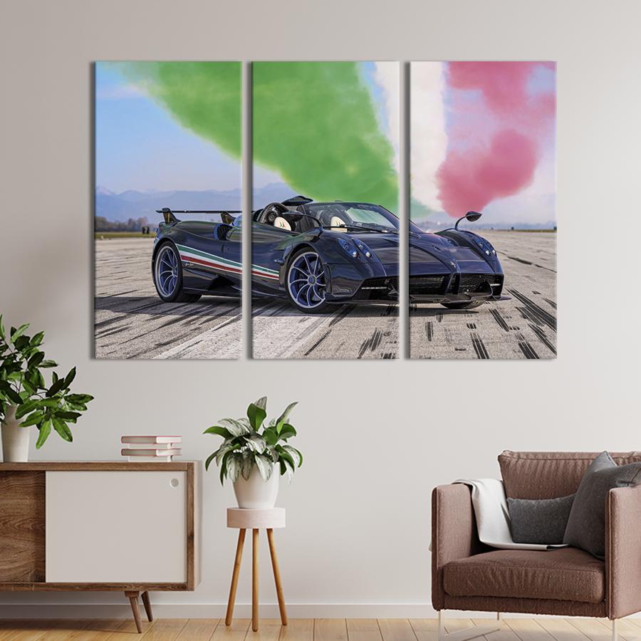 Картина на холсте триптих Стильный автомобиль Pagani Huayra Tricolore 78x48 см (1272-31)