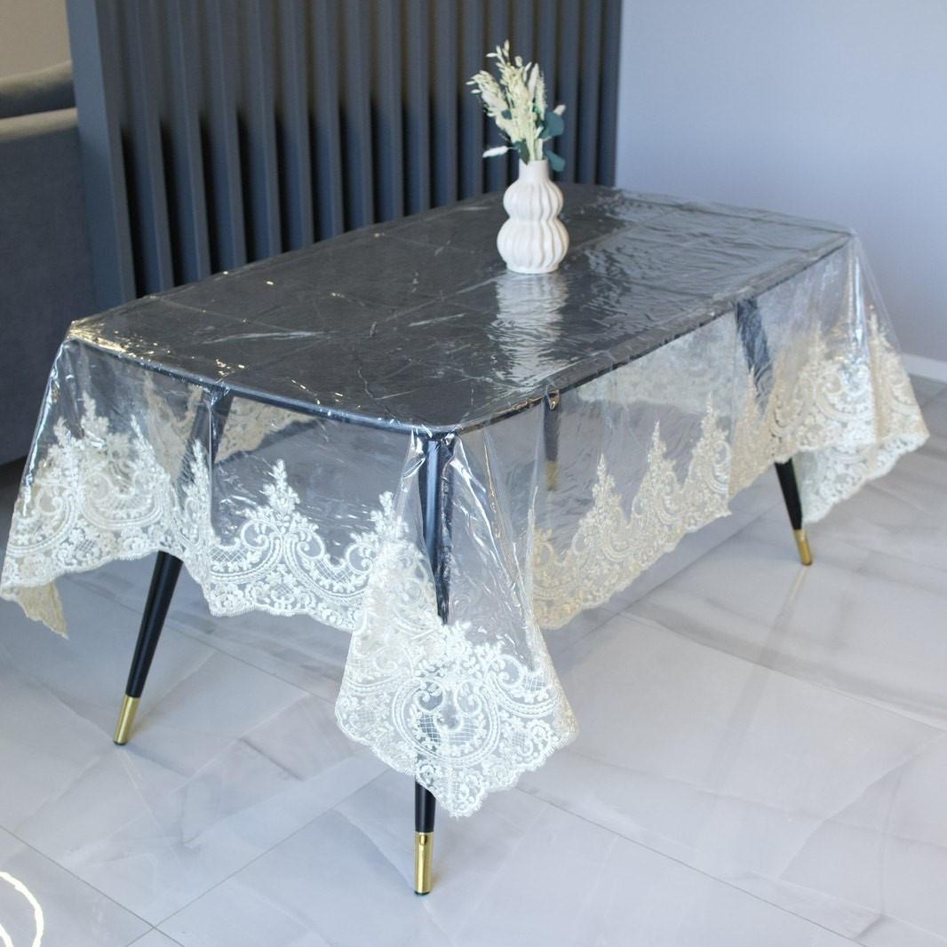 Скатерть силиконовая с белым кружевом термостойкая 160х220 см