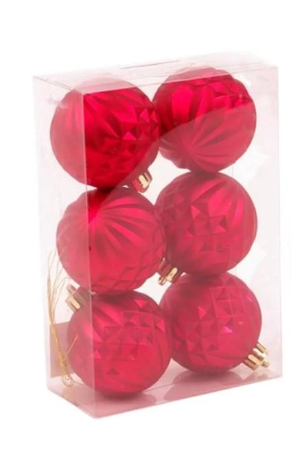 Набор шаров пластиковых новогодних 6 шт. D-6 см Красный (43090)