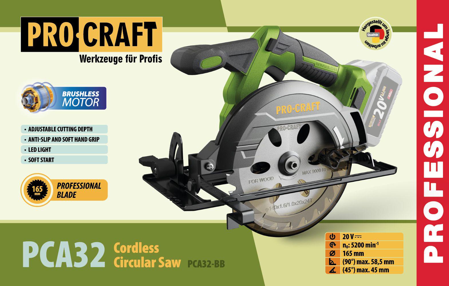 Пила дисковая Procraft PCA32 аккумуляторная (30284681) - фото 2 Пила дисковая Procraft PCA32 аккумуляторная (30284681) - фото 2