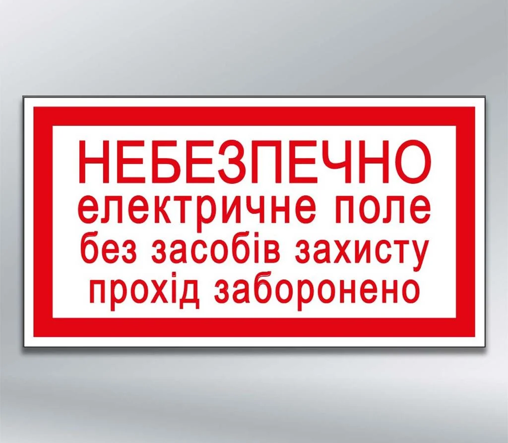 Табличка Небезпечно електричне поле без засобів захисту прохід заборонено 240х130 мм ПВХ 3 мм з ламінацією (23584)