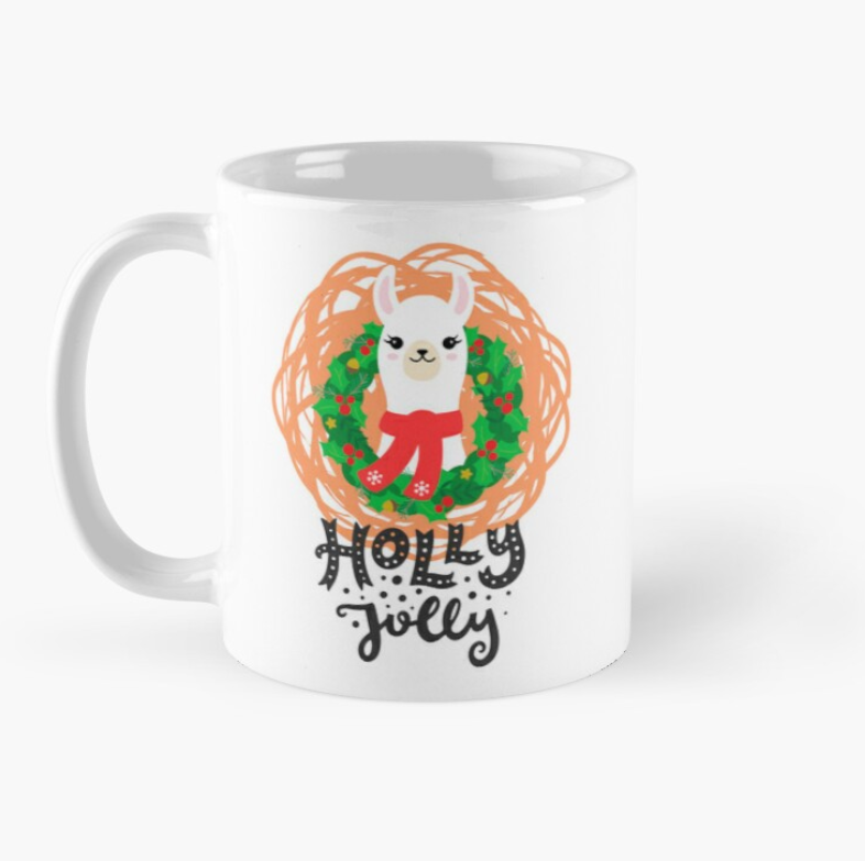 Чашка керамическая с принтом Holly Jolly Лама новогодний венок 330 мл Белый