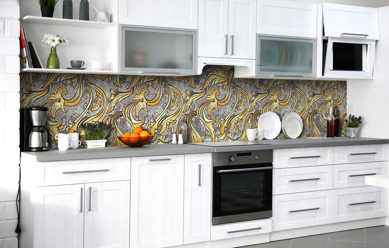 Кухонный фартук Золотой орнамент Вензель виниловый самоклеющийся 600х3000 мм Серый Кухонный фартук Золотой орнамент Вензель виниловый самоклеющийся 600х3000 мм Серый