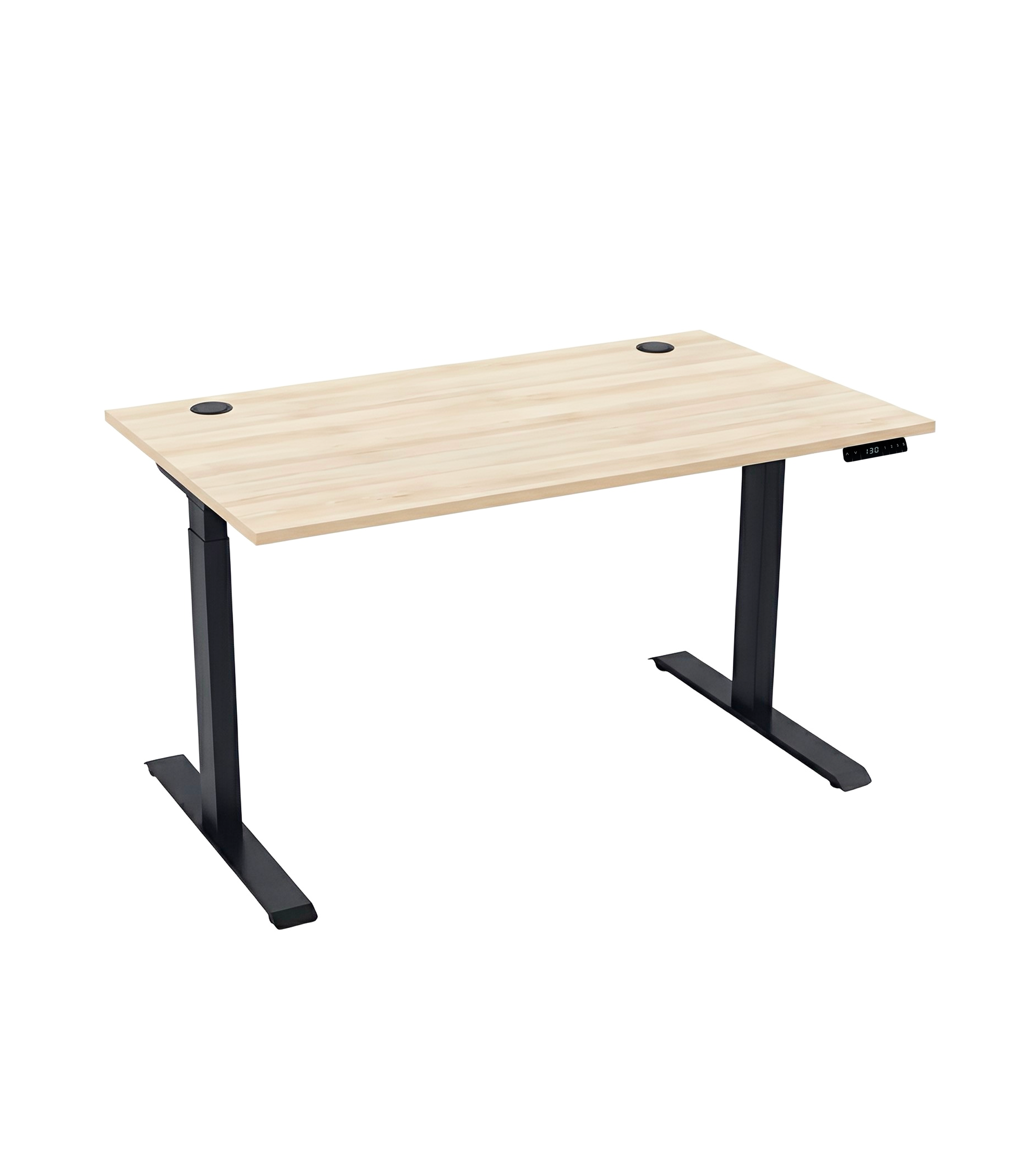 Комп'ютерний стіл з регулюванням висоти двомоторний 3-ступеневий з двома заглушками Чорний/Бук Артізан перламутровий (69913ЧБап)