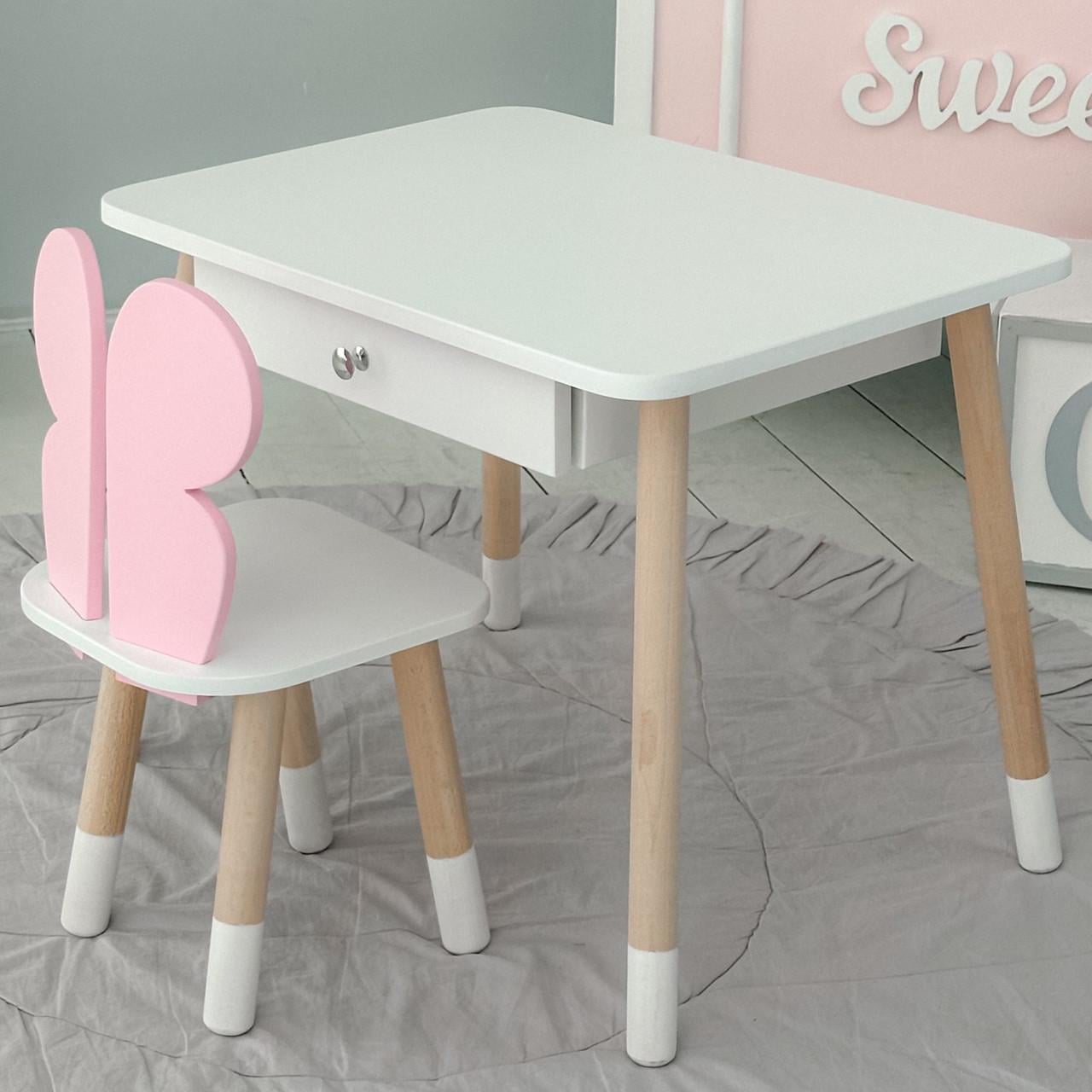 Детский столик с ящиком и стульчик бабочка Розовый/Белый (34961) Детский столик с ящиком и стульчик бабочка Розовый/Белый (34961)