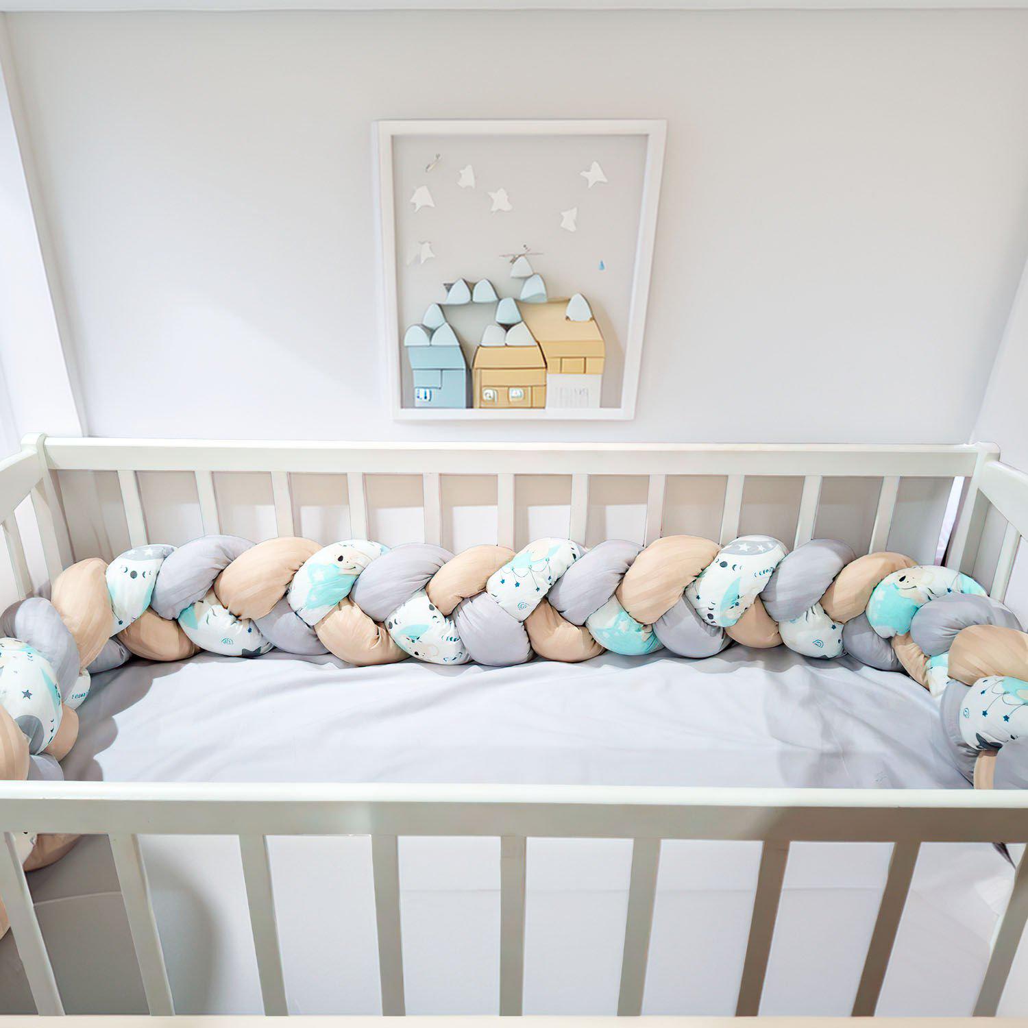 Бортик для кроватки "Косичка" Белый/Серый/Бежевый