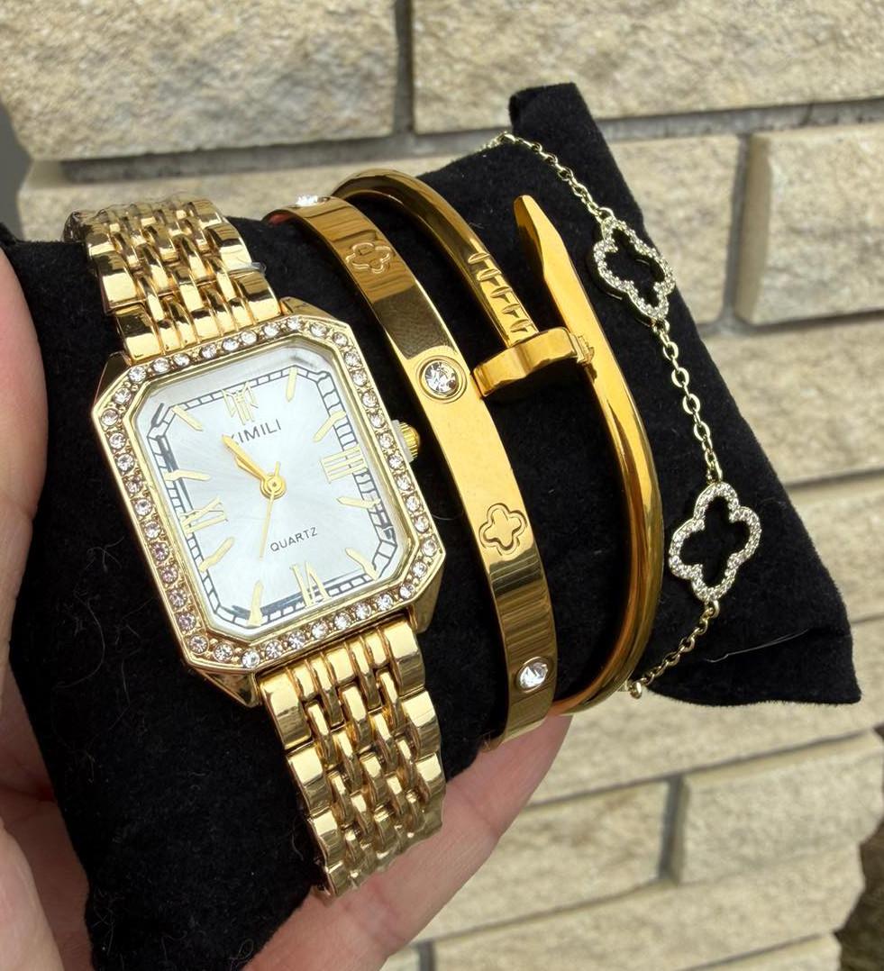 Набор украшений GONCHAR & CO Gold White Clover браслеты 3 шт./часы медзолото (77-719) Набор украшений GONCHAR & CO Gold White Clover браслеты 3 шт./часы медзолото (77-719)