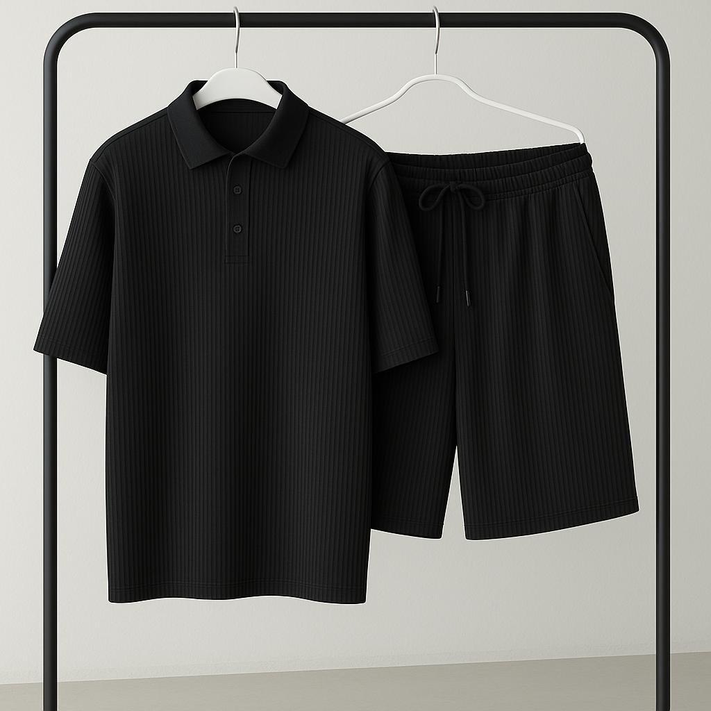 Костюм мужской шорты и поло S Черный - фото 2