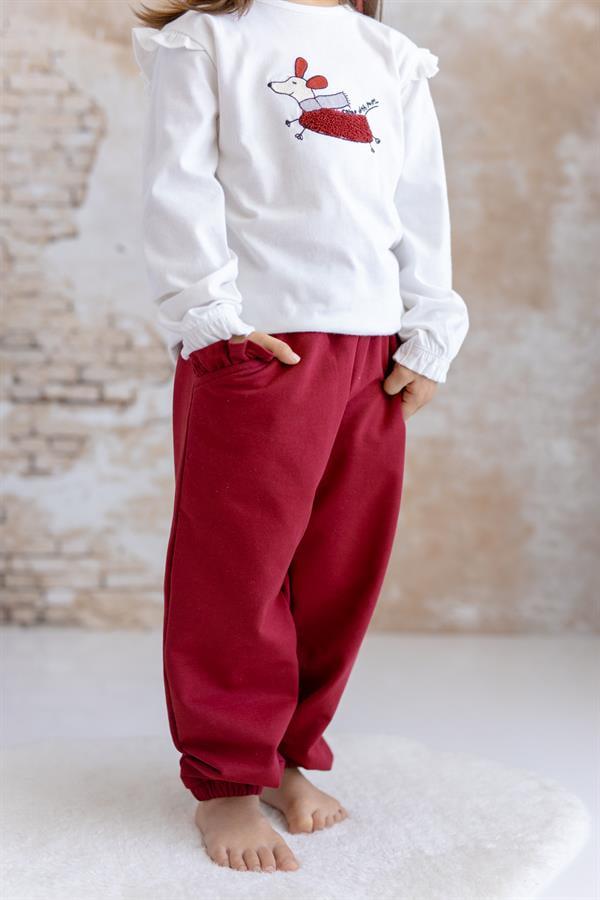 Спортивные брюки для девочки с карманами и рюшами Mininio 18-24 месяцев 92 см Бордовый (8683169129670)