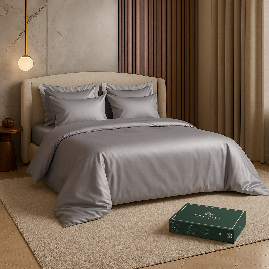 Комплект постільної білизни ліоцелл PAGOTI Aura полуторний 2х50х70/2х70х70 см Темно-сірий