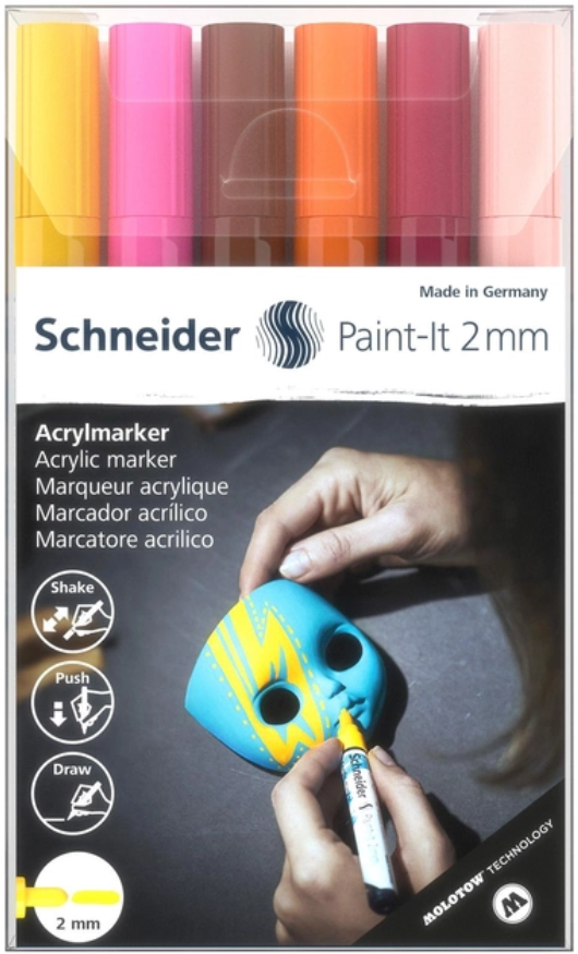 Маркер акриловый для декоративных и художественных работ Schneider Paint-it Wallet Set3 6 цветов 2 мм