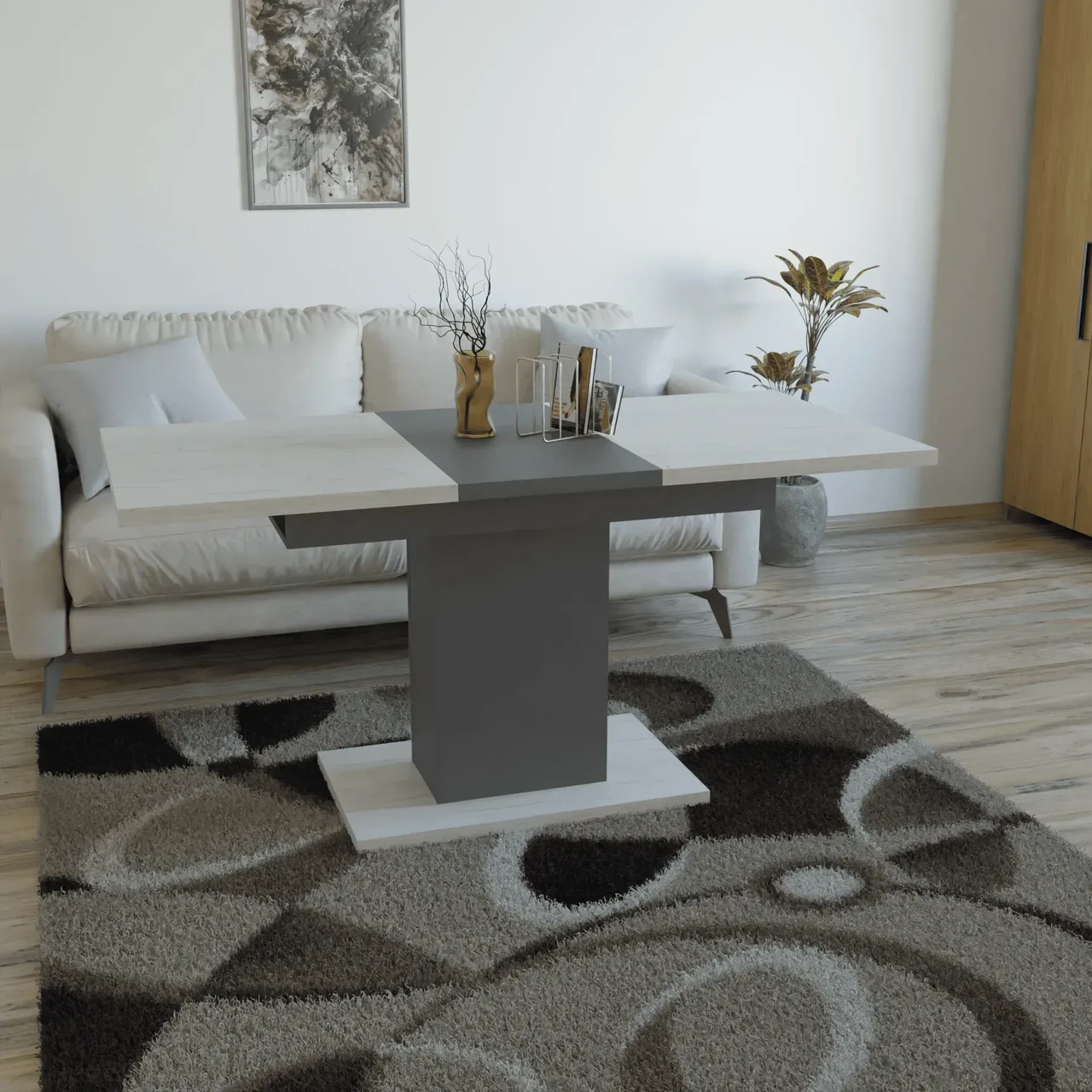 Обідній стіл Neman Greys розсувний 150/110х675х750 см Дуб крафт білий/Графіт (27450350) - фото 4 Обідній стіл Neman Greys розсувний 150/110х675х750 см Дуб крафт білий/Графіт (27450350) - фото 4