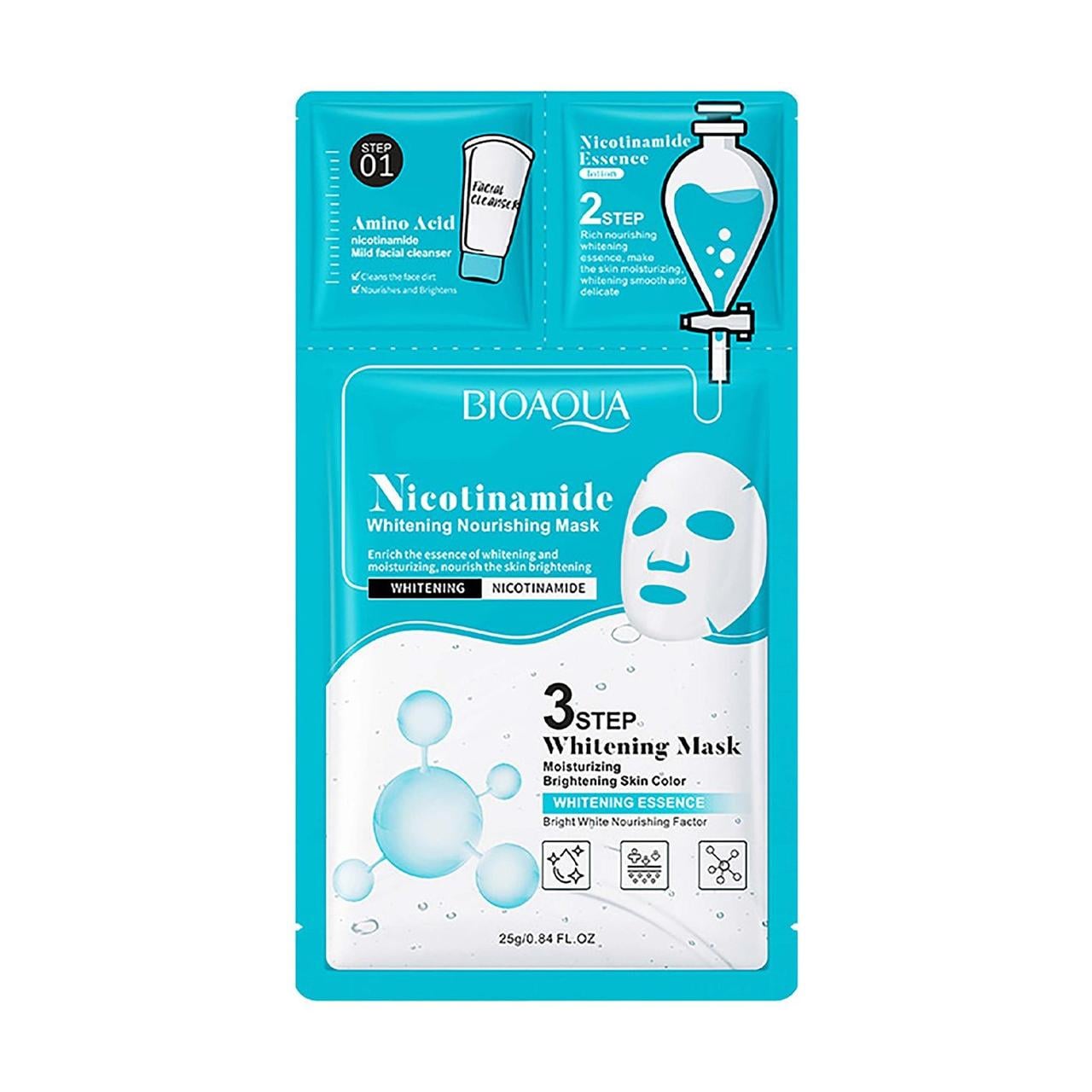 Уход трехэтапный за кожей лица с ниацинамидами Bioaqua Nicotanamid тканевая маска 0,8 мл/0,8 г/25 г (011504)