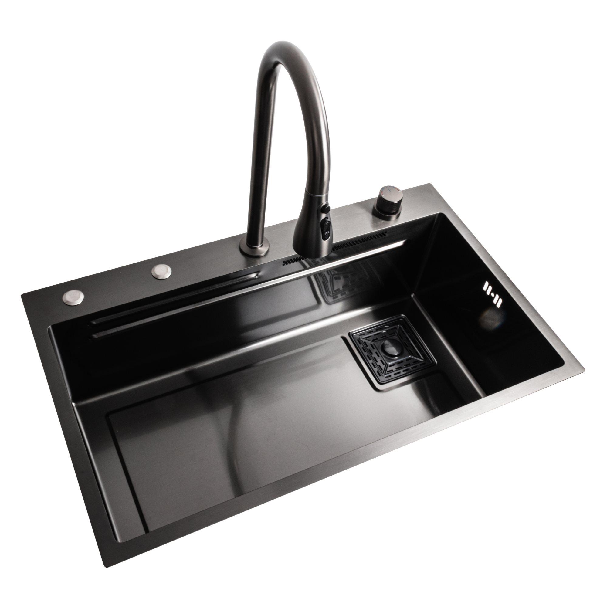 Мийка кухонна Platinum Handmade Водоспад 75х45A PVD Чорний - фото 5 Мийка кухонна Platinum Handmade Водоспад 75х45A PVD Чорний - фото 5