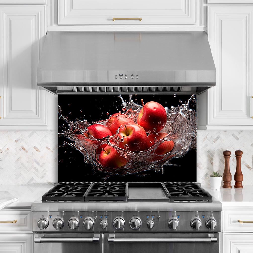 Стеклянная панель для кухни NovellaPrint Всплеск яблок 75х50 см (1036.2)