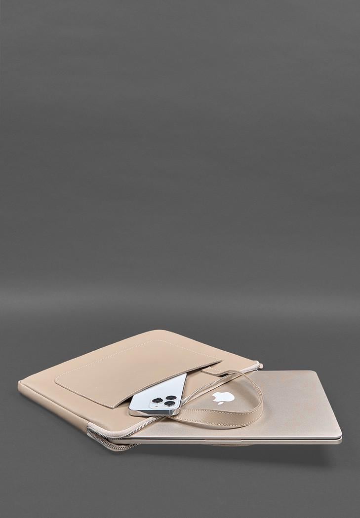 Чехол кожаный с ручками для ноутбука 13" Светло-бежевый (A-028219) - фото 7