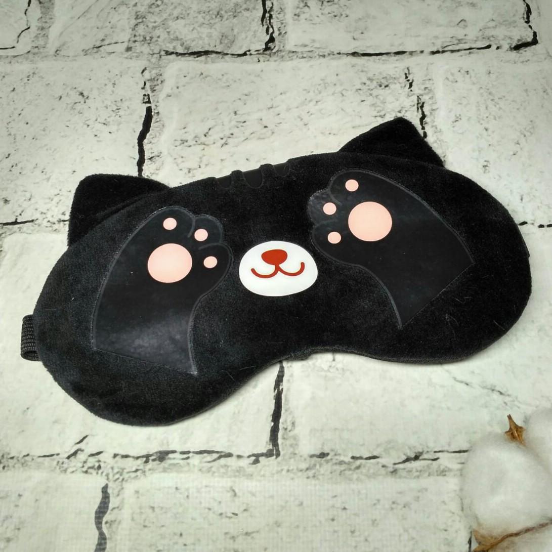Маска для сну велюрова Котик 19х9 см Чорний (20243-3) - фото 1 Маска для сну велюрова Котик 19х9 см Чорний (20243-3) - фото 1