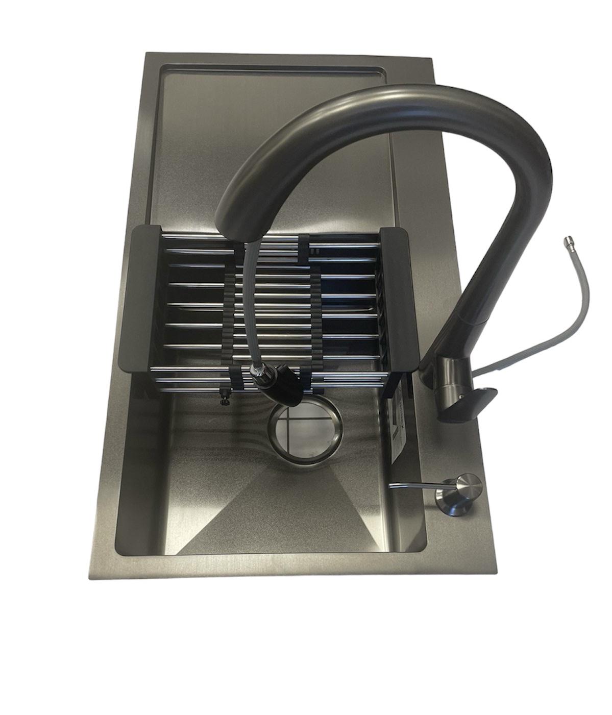 Мойка кухонная Luminex правая 78х44 см Черный и кран выдвижной для кухни Luminex (222020)