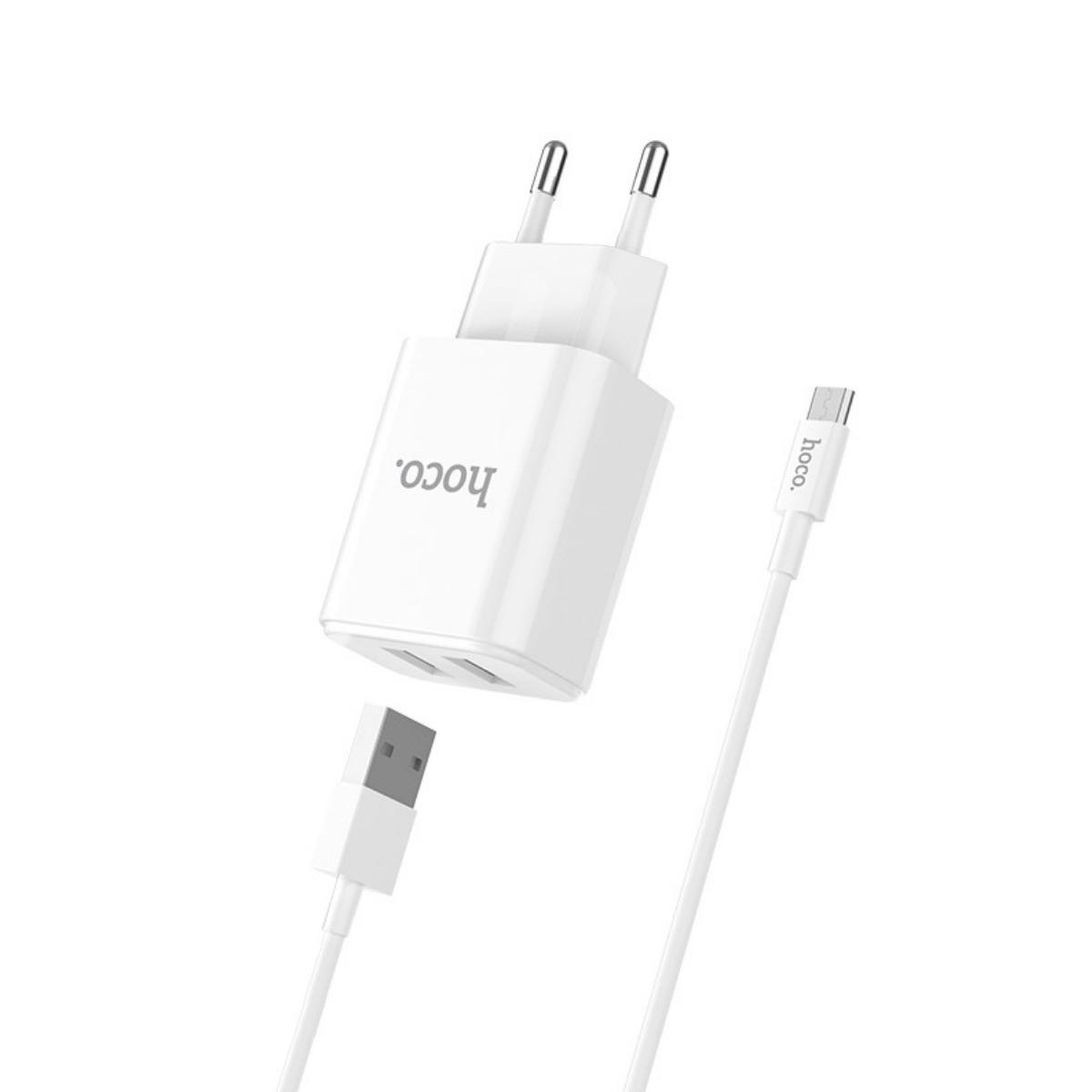 Мережевий зарядний пристрій Hoco C62A Victoria Micro EU 2USB 2,1A White - фото 1