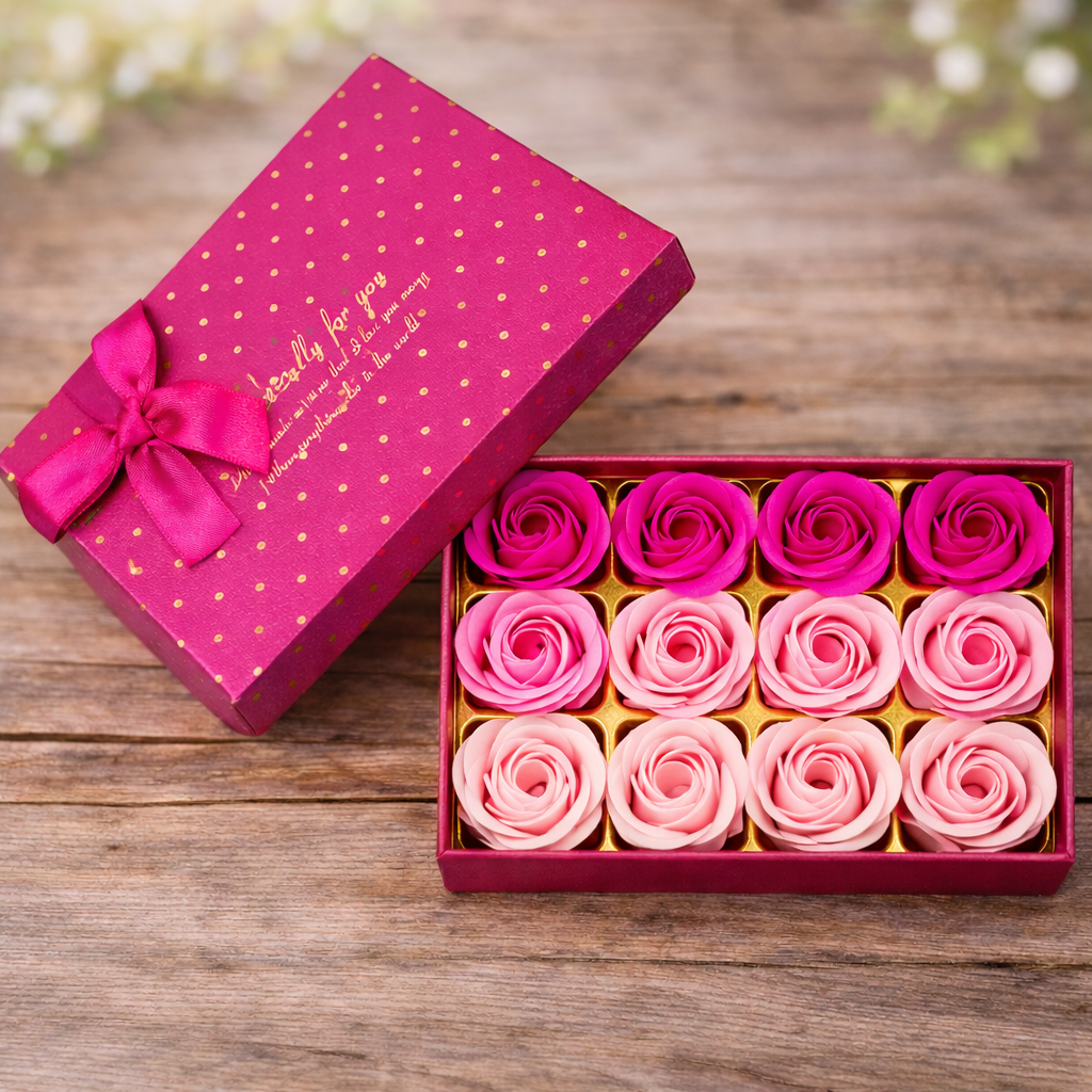 Троянди мильні в подарунковій картонній коробці 12 шт. Рожевий (06-F-7751)