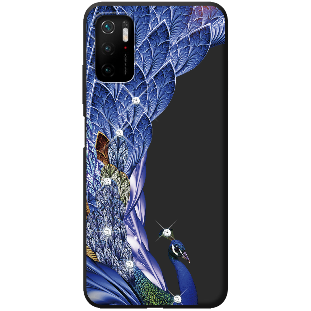 Чехол Boxface Xiaomi Redmi Note 10 5G Павлин со стразами Черный силикон (42639-rs7-44179)