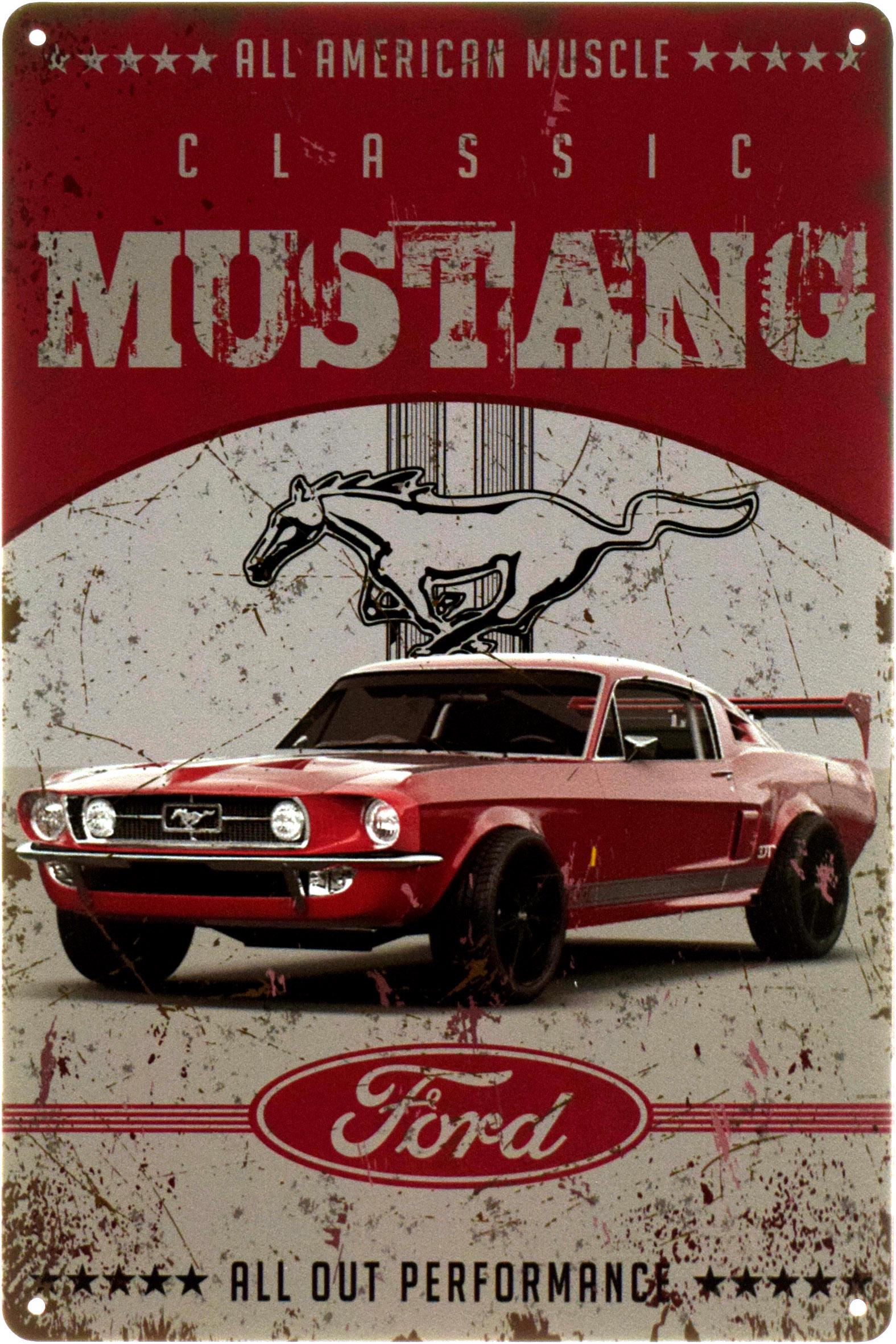 Металлическая табличка Ford Mustang All Out Perfomance 20x30 см
