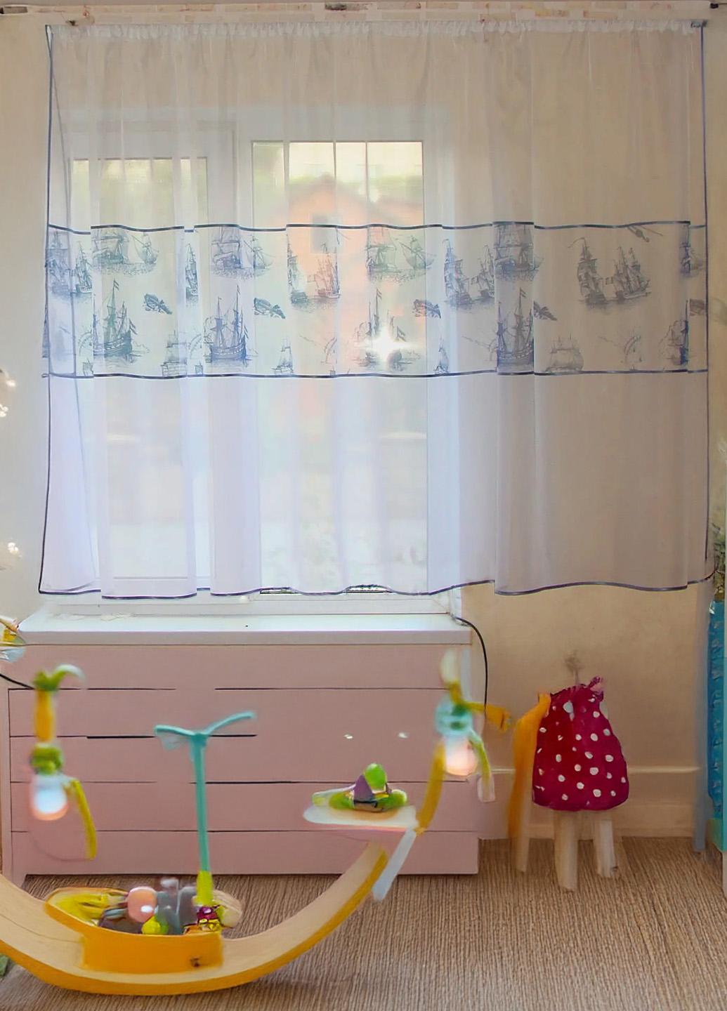 Тюль до подоконника Firanka Кораблики в детскую комнату 150 см Белый (2_2а)