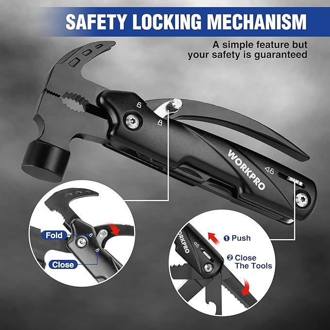 Ніж мультитул WORKPRO 12в1 для кемпінгу з міні-молотком-EDC - фото 4