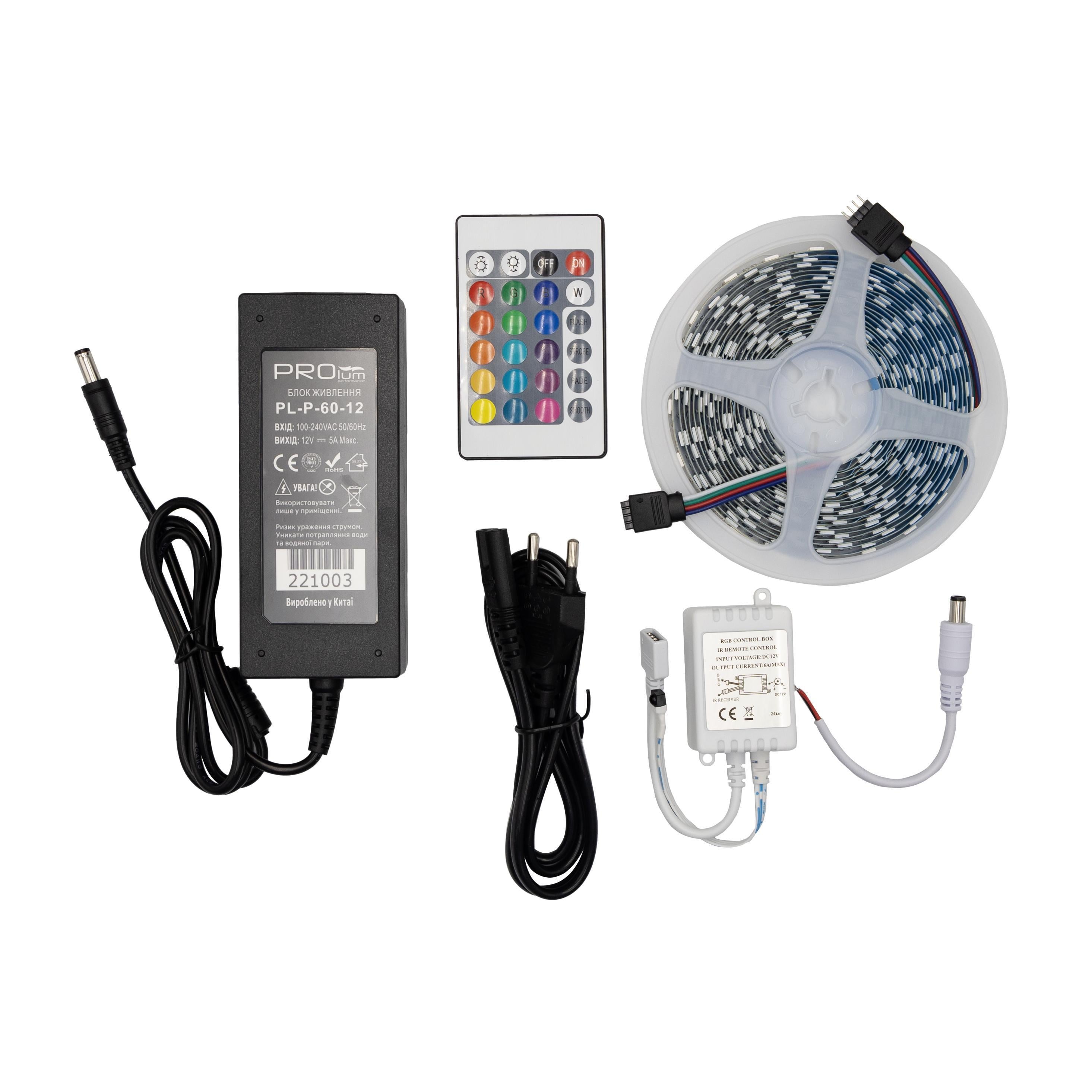 Светодиодная лента Prolum IP20 Series-K RGB 5M готовый набор 12V Разноцветный (28748729)