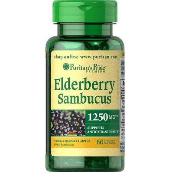 Бузина Puritan's Pride Elderberry Sambucus 1250 мг Supports Antioxidant Health 60 Softgels