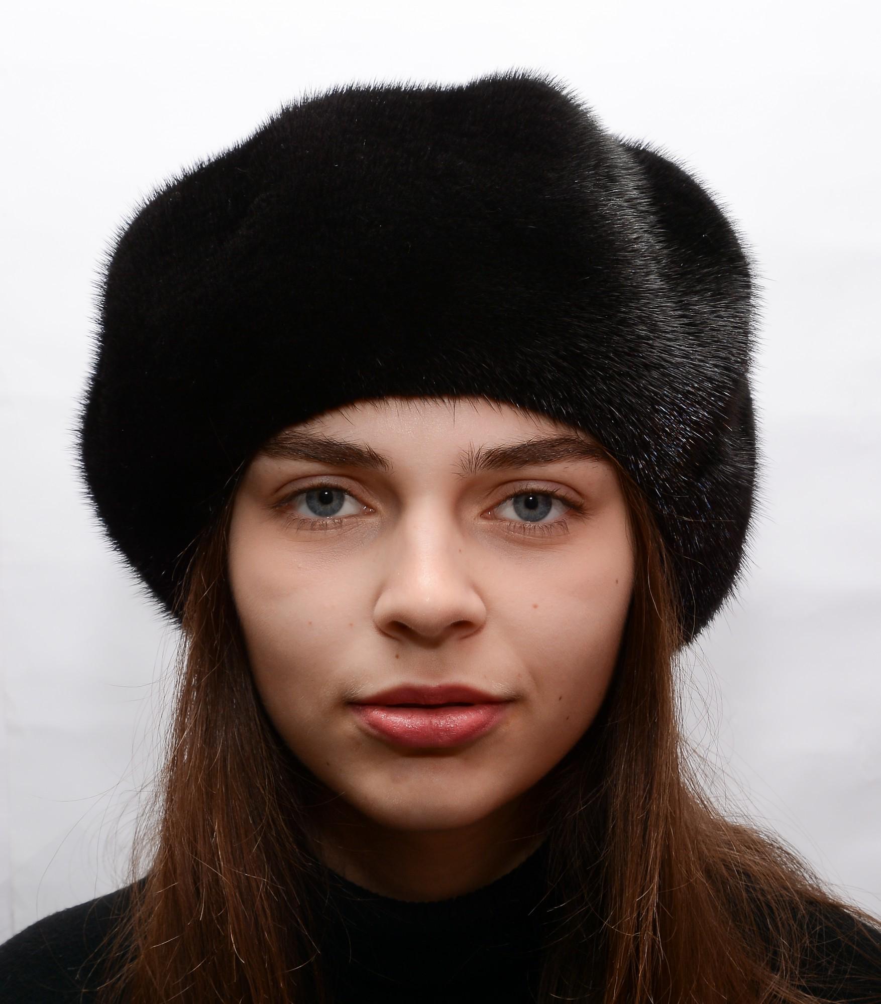 Женский берет Меховой стиль Фалды из натурального меха норки M-L Черный (015/A)