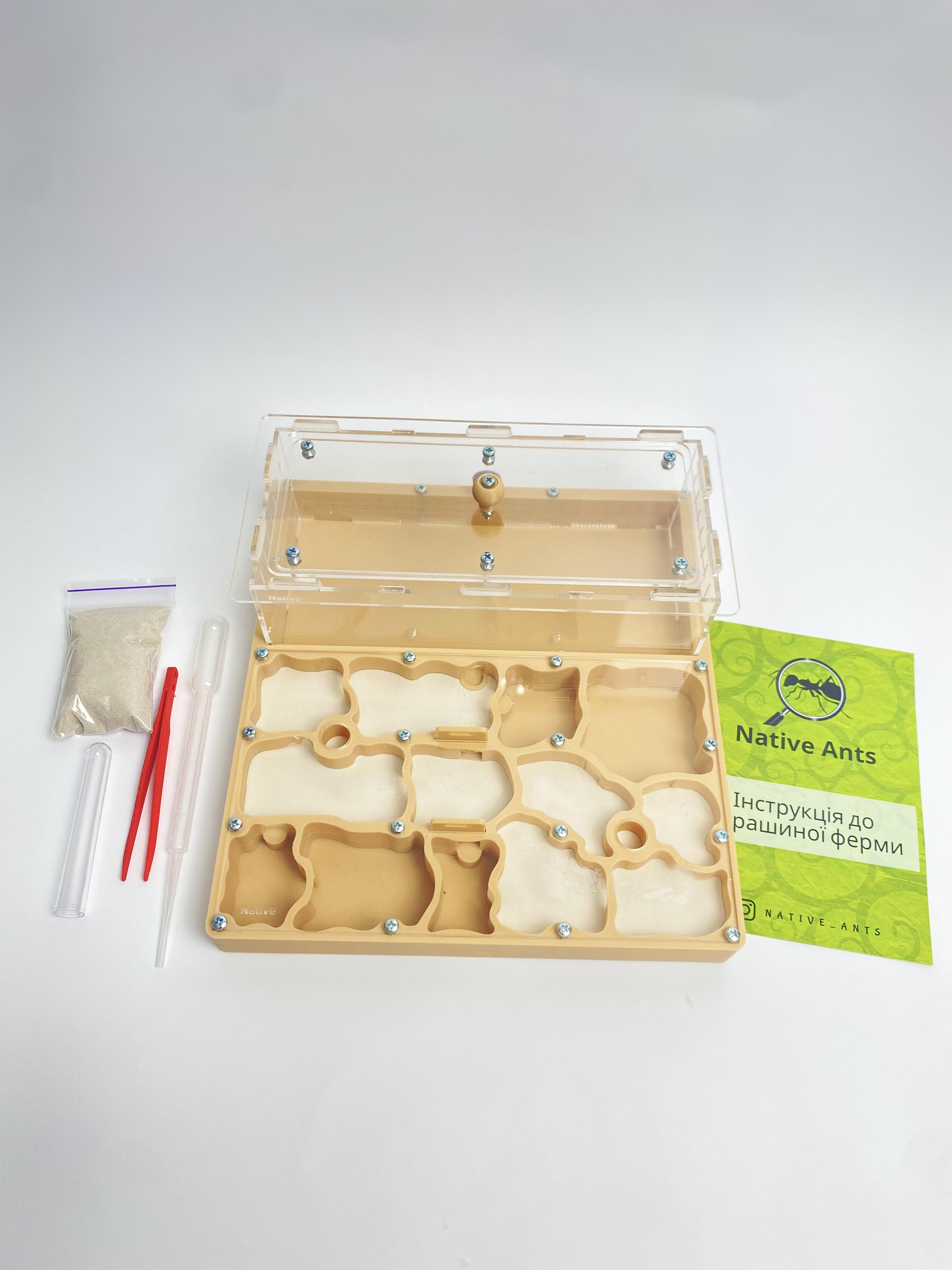 Муравьиная ферма "XL" 21х23см Формикарий с аксессуарами Бежевый (2580575211)