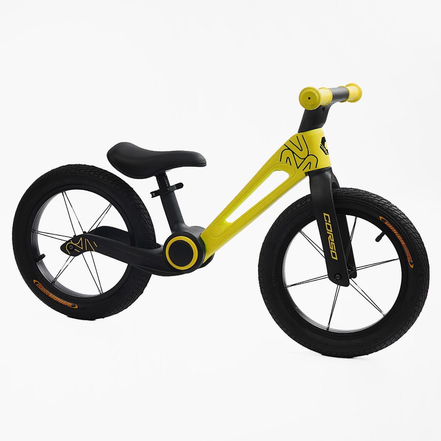 Біговел Corso 14" складана нейлонова рама/нейлонова вилка/надувні колеса Yellow/Black (159354)