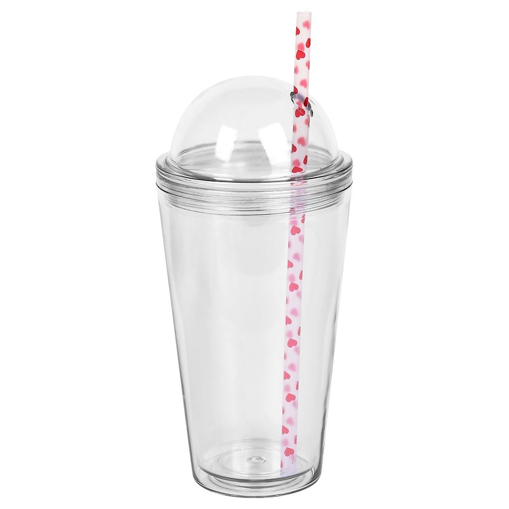 Склянка з кришкою та трубочкою Stenson R30023 600 мл 16х9,5 см Прозорий (26711840)