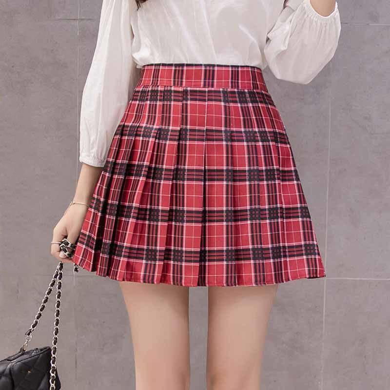 Юбка плиссированная клетчатая с шортами 158-164 см M Бордовый (6637)