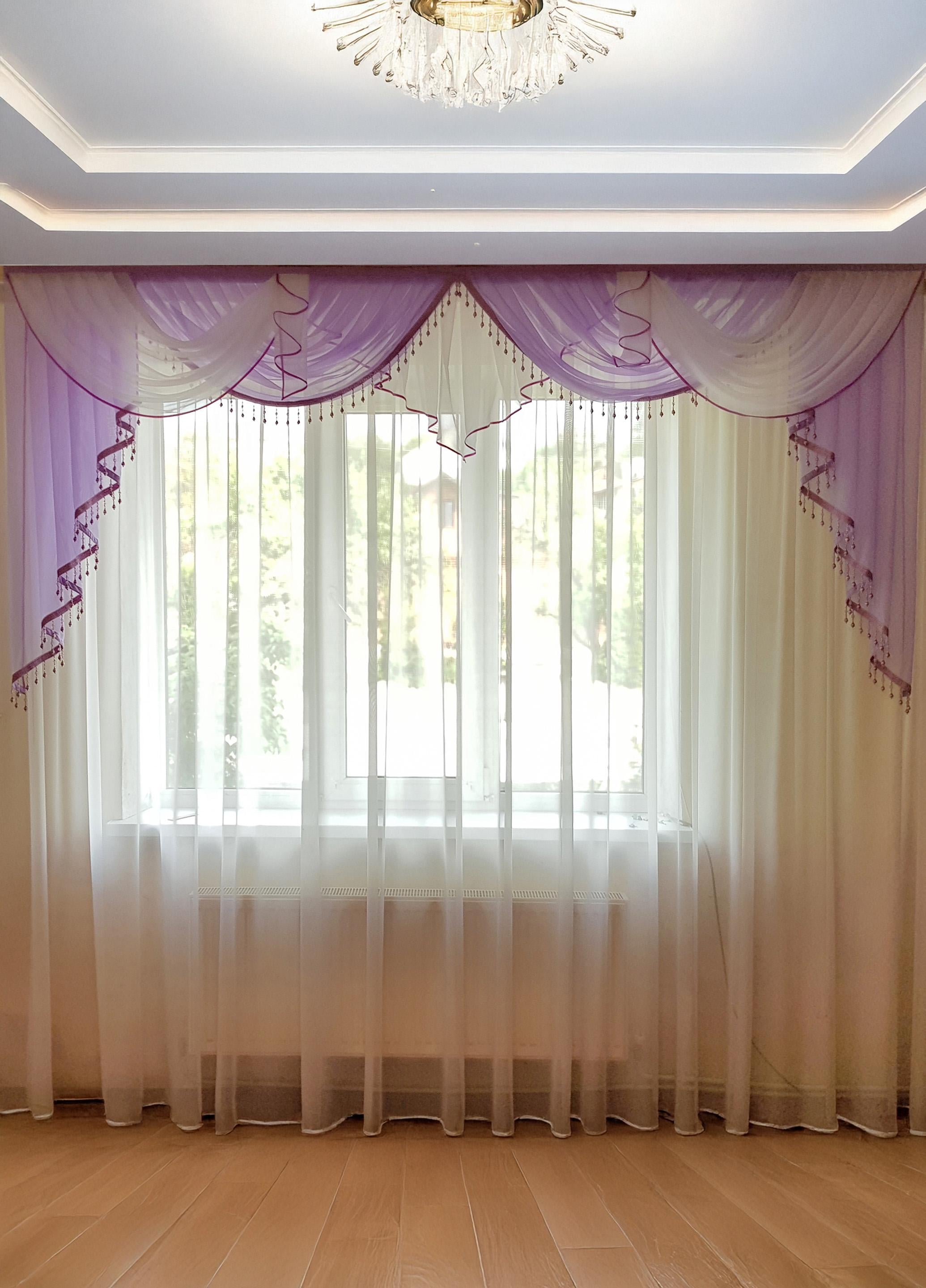 Ламбрекен Firanka классика со стеклярусом карниз 300 см Фиолетовый с белым (8_3м)