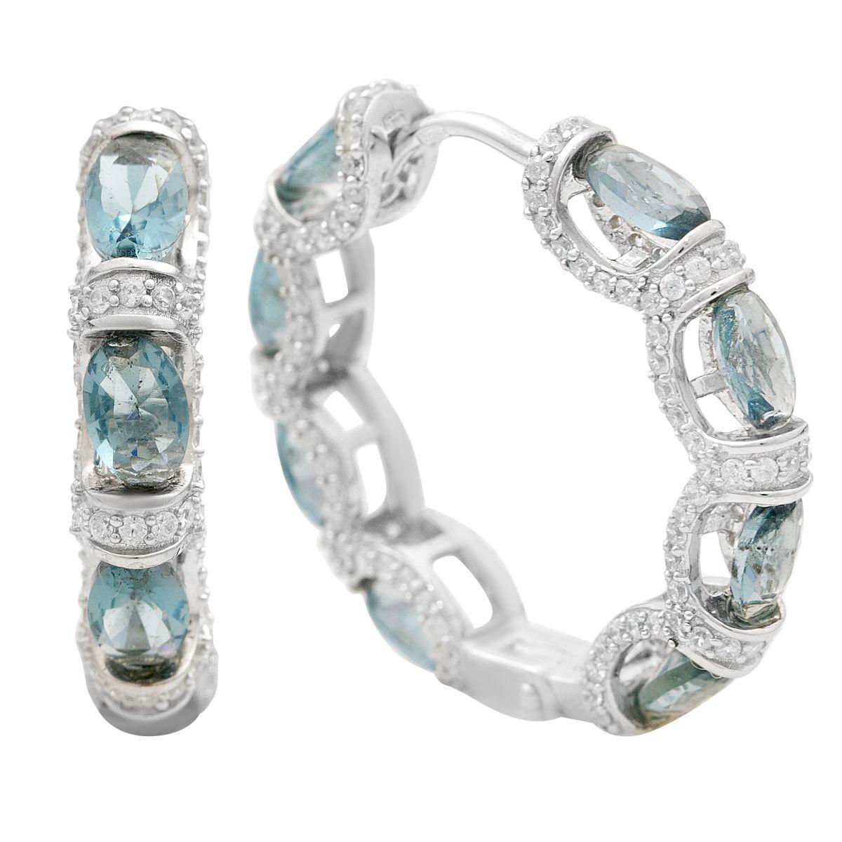 Серьги серебряные LoveR с натуральным топазом голубого цвета овальной формы и фианитами