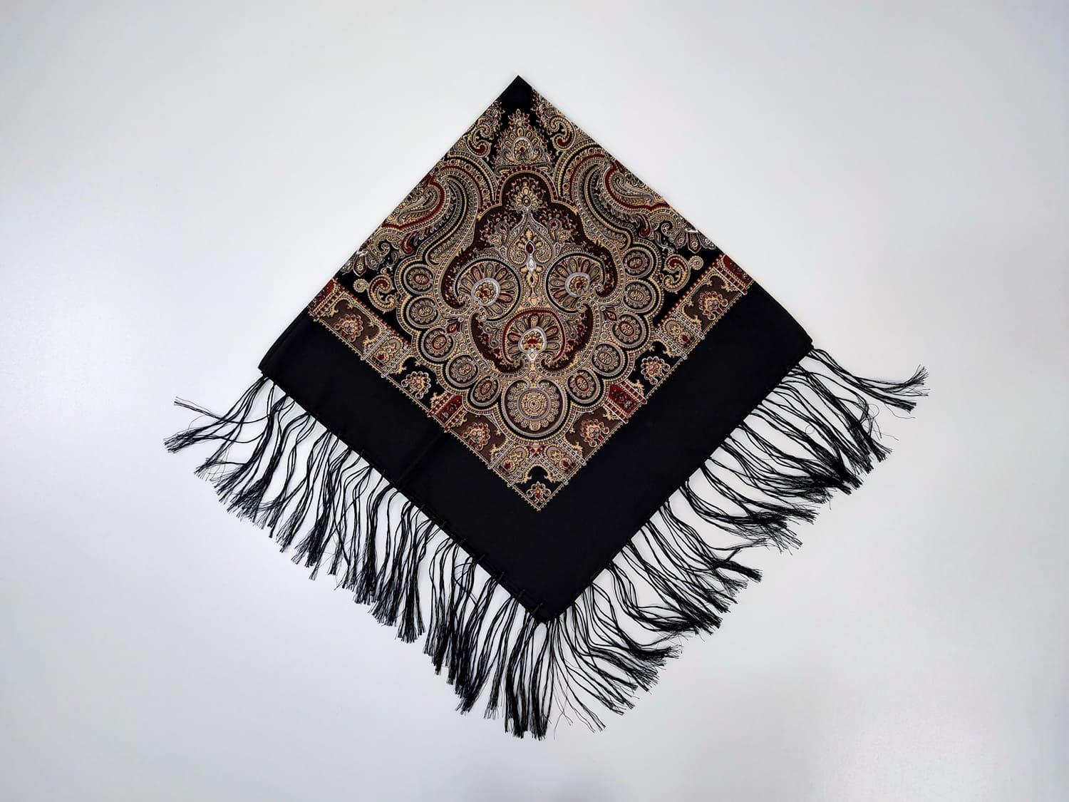 Платок традиционный украинский с тороками 80x80 см Черный с коричневым (30156573)