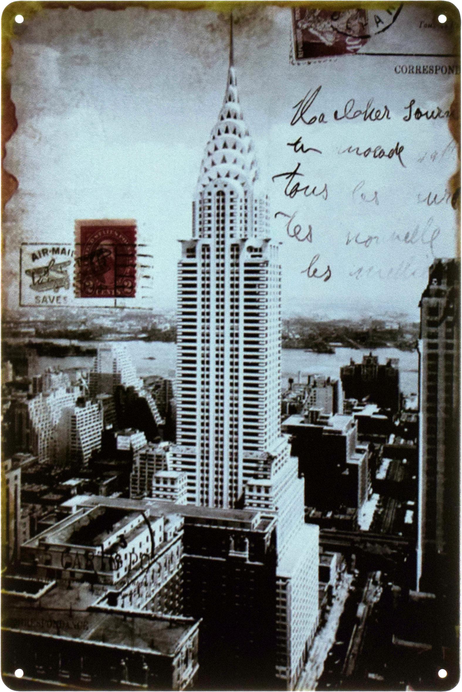 Металлическая табличка Крайслер-билдинг Нью-Йорк/Chrysler Building New York City 20x30 см